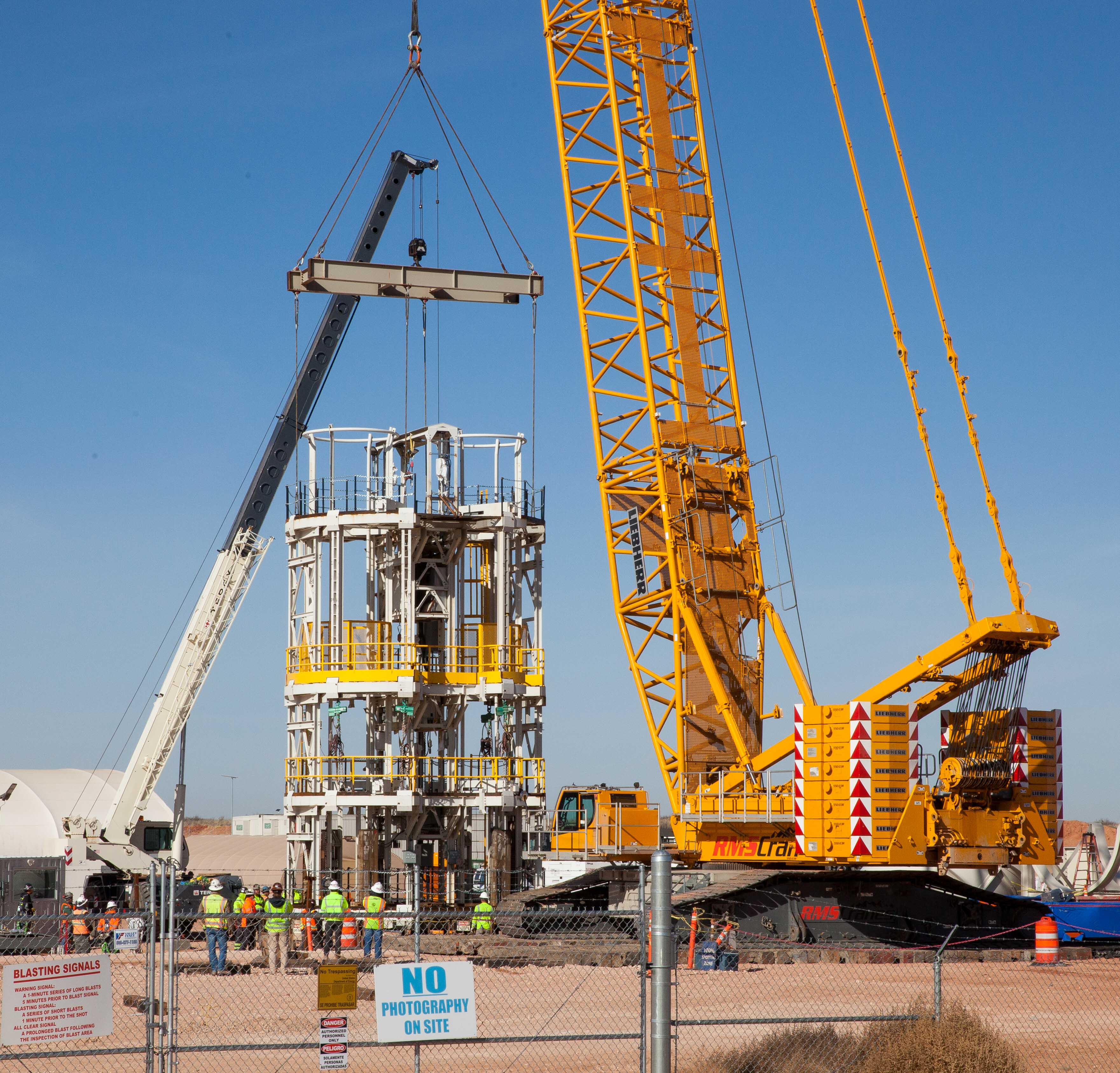 A galloway being lowered into the new utility shaft